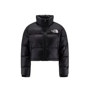 The North Face Nuptse Short Jacket 'TNF Black' Cropped Water-Resistant Ripstop Fabric Oversized Baffles for Warmth Relaxed Fit Stowable Hood Boxy Silhoutte Secure-zip Hand Pockets Durable Puffer Coat