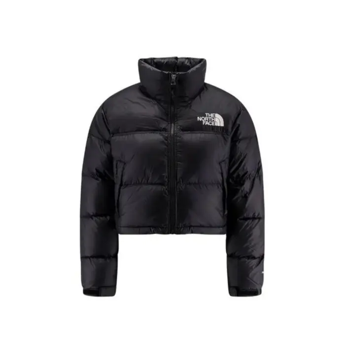The North Face Nuptse Short Cropped Puffer Jacket - TNF Black, Stylish Retro Casual Outdoor, Water-Resistant Ripstop Fabric, Oversized Baffles for Warmth, Relaxed Boxy Silhouette, Stowable Hood, Secure-Zip Hand Pockets, Durable