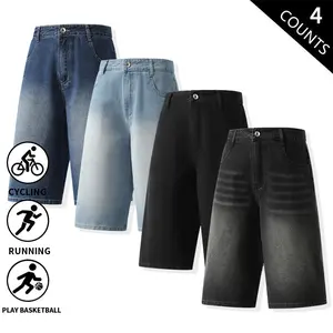 4-Pack Men’s Loose Fit Denim Jorts – Casual Washed Stretch Jeans Shorts, Comfortable & Breathable 7-Inch Cropped Pants for Running, Basketball, Cycling, Streetwear, and Everyday Wear