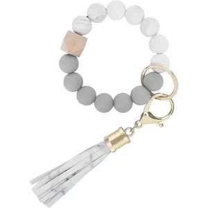 Keychain Wristlet for Women, Silicone Bead Bracelet Key Ring Girl, Key Chain Holder for Car Keys