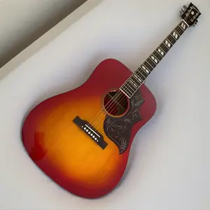 Acoustic Guitar Cherry Sunburst Dreadnought with pickup & Hummingbird Pickguard