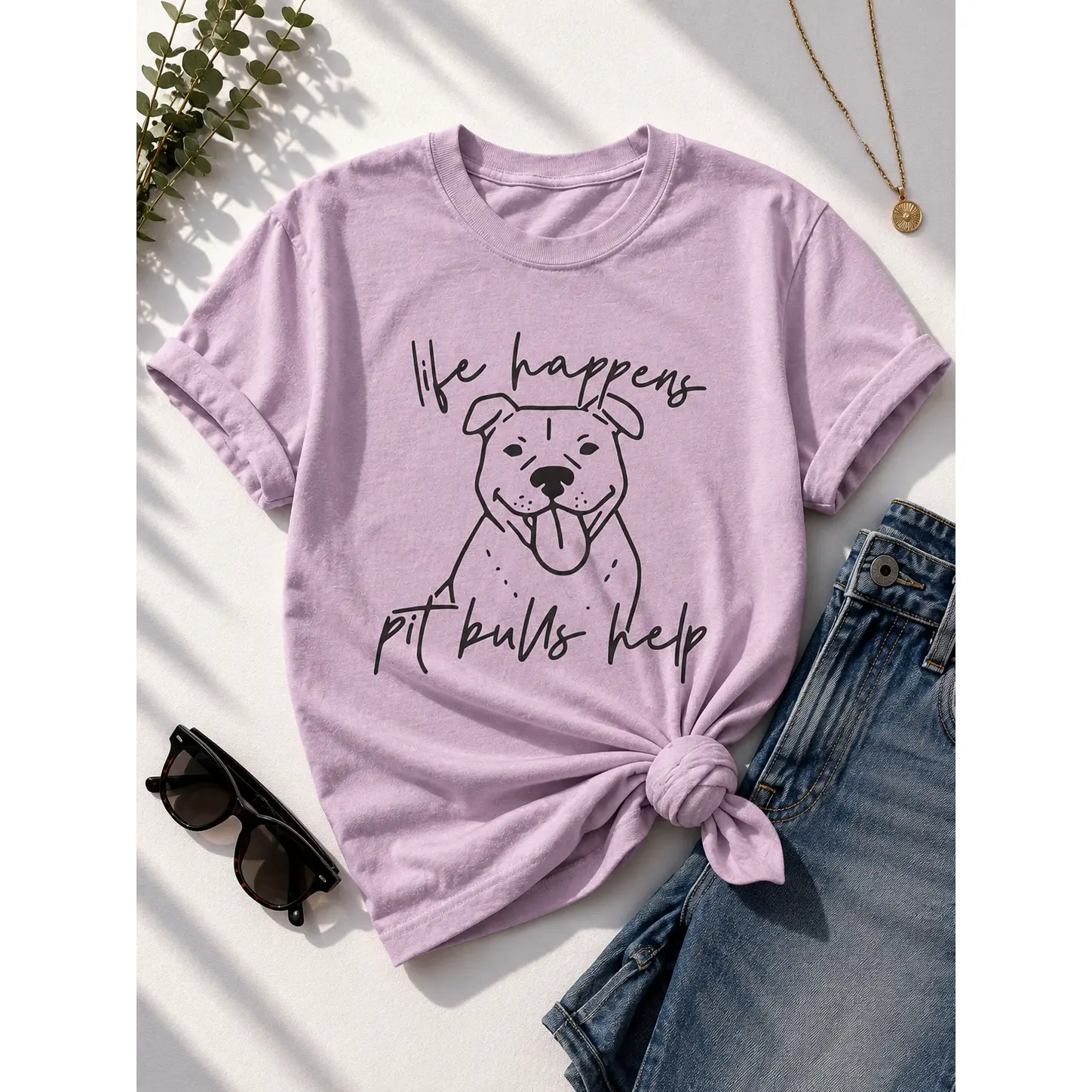 Plus/Reg Short Sleeve "Life Happens Pit Bulls Help" Graphic Tee