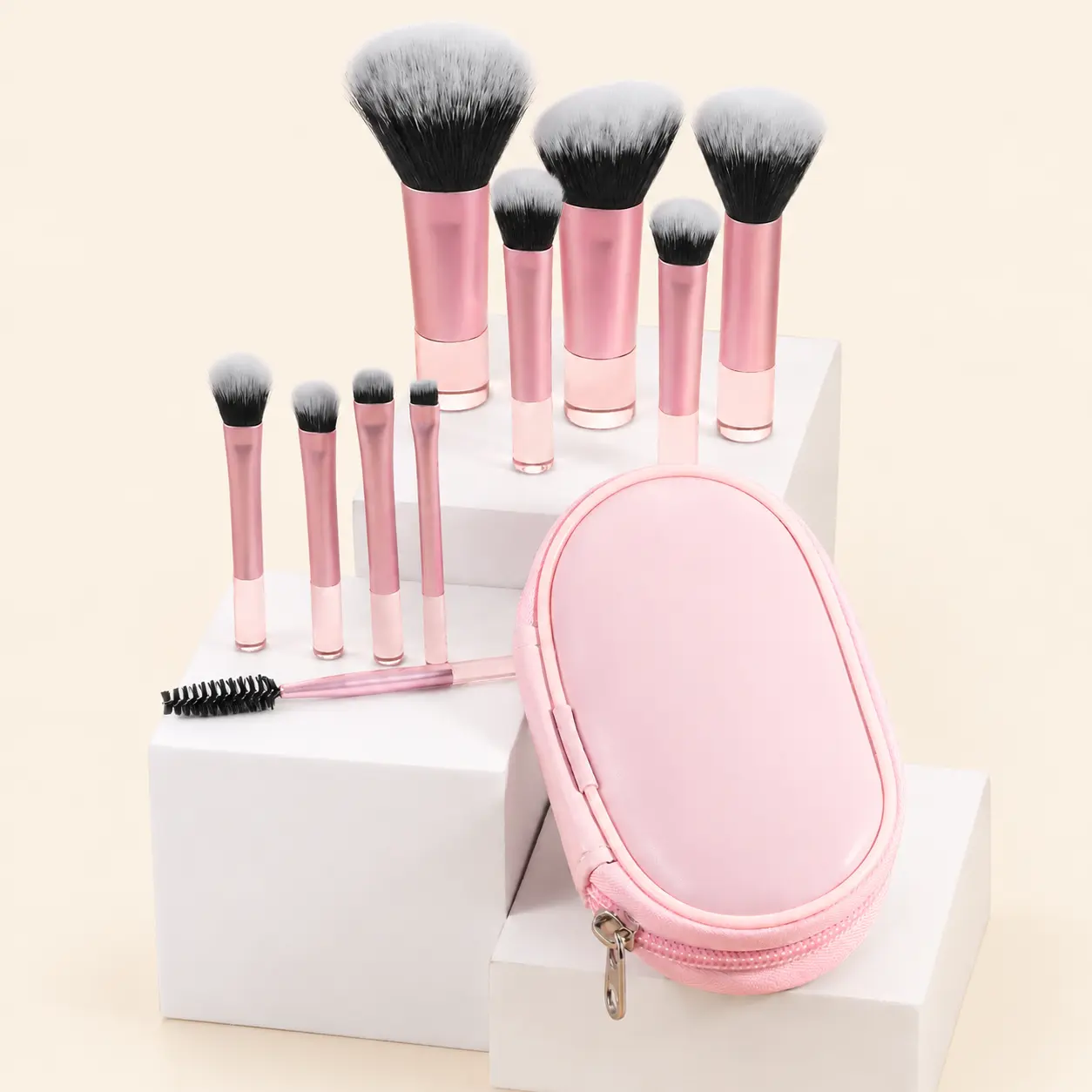 10-Piece Cosmetics Brushes Set - Soft Bristles for Face Makeup, Beauty Travel Brush Design, Easy to Store Compact Case, Gift-Ready Daily Use Mother's Day Gift