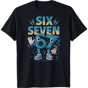 67 emoji gesture robot number character mecha blue lightning fun pattern T-shirt, 67 Thanksgiving and Christmas mens' and womens' fall clothing, machine washable, toddler cartoon T-shirt, men and women clothing gift