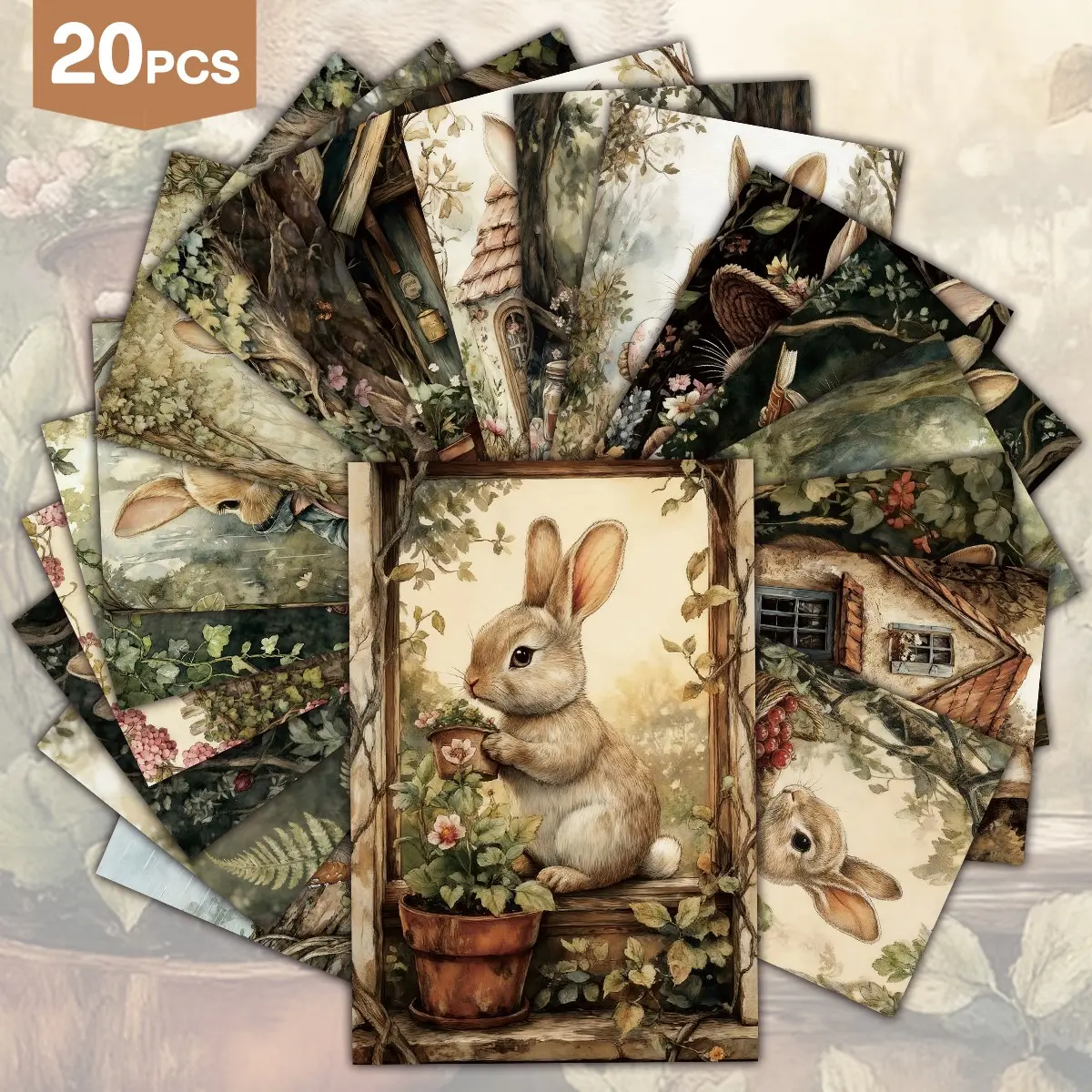 20pcs Vintage Dark Forest Rabbit Postcard Set - Diy Card Set, Classic Forest, Eggs, Bunny design for Scrapbooking, Scrapbook Materials, Junk Journal, Crafts, Wall Decor and Greeting Gifts, Holiday Party Decorations, Souvenirs, Easter Gift Cards