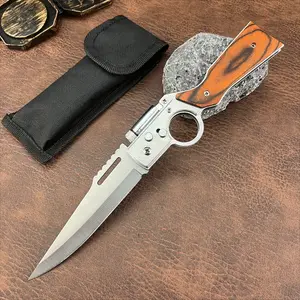 Multi-functional Folding Knife 5Cr13MoV Steel Blade Wooden Handle for Camping Fishing Everyday Carry EDC Tools Pocket Knife Men's Gift