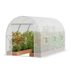 Walk-in Greenhouse Tunnel, 9.6x6.4x6.2ft Hoop House, Galvanized Steel Frame, PE Cover, Roll-up Door & 6 Windows, Plant  House for Outdoor Gardening Default