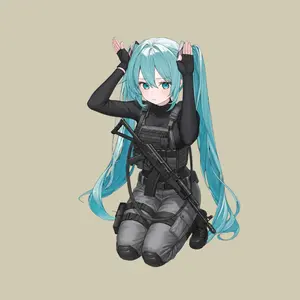 Frieren Tactical Operator Anime Girl Sticker,  Blue Twin Tails, Kneeling Pose, Special Ops Vinyl for Helmet, Gun Case, Laptop