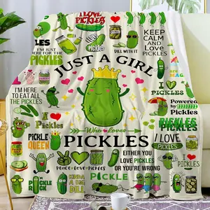 Pickle Blanket Merch - Just A Girl Who Loves Pickle Soft Cozy Flannel Throw Blanket, Funny Room Decor Bedding Gifts for Girls Boys Kids Women Adults 60"x50"