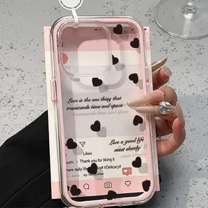 2 in 1 Candy Color Love Heart Phone Case For iPhone 16 17 Pro Max Air 13 11 15 14 12 17promax Soft TPU Transparent Funda Cover