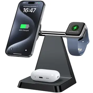 Charging Station for Multiple Devices Apple: 3 in 1 Magnetic Wireless Charger Stand - Nightstand Charging Dock for iPhone 17 16 15 14 13 12 Pro Max Plus Apple Watch Airpods