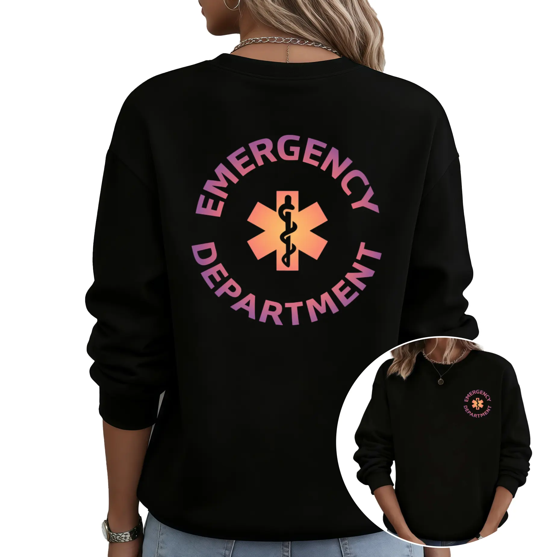 ER Nurse Long Sleeve Sweatshirt – Casual Summer Medical Staff Tee with Funny Emergency Room Graphics