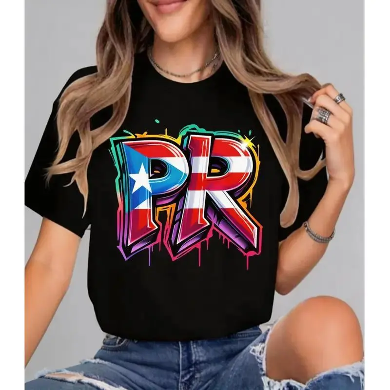 Graffiti Puerto Rico Flag Spray Paint Street Art Fun Cool T-Shirt Casual Graphic