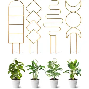 4 Pack Indoor Climbing  Trellis, Small Trellis for Potted  Outdoor, Metal Garden Trellis  Support Trellis with Different Patterns for Vine Ivy Flower (Golden)