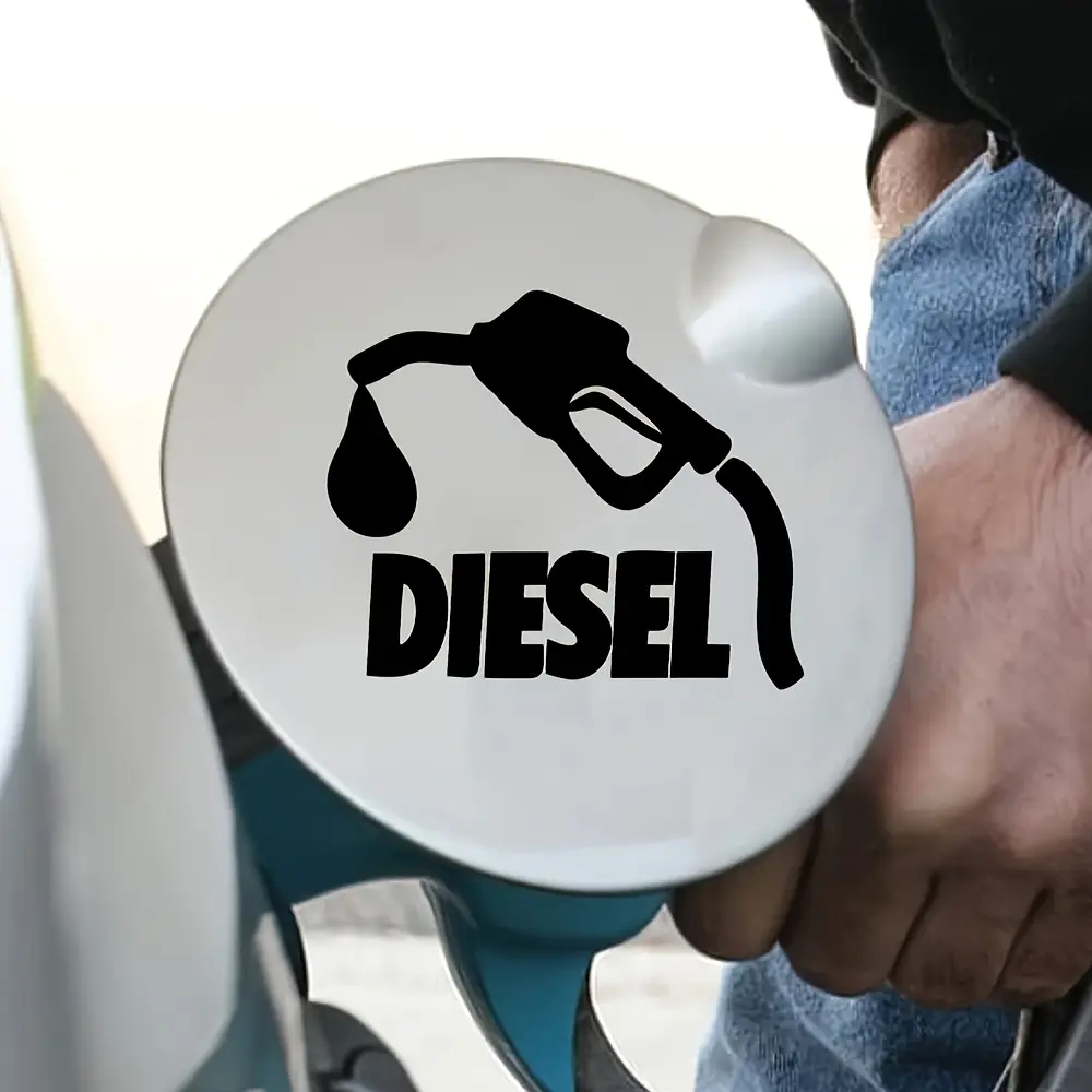 1PC Street Diesel Logo Practical Cool Style Sticker For car body/skateboards/diesel-themed backpacks "Fuel Nozzle Diesel Logo" silhouette + text design, with street clear practical diesel logo trendy vibe Decor sticker + street car cool-style goods