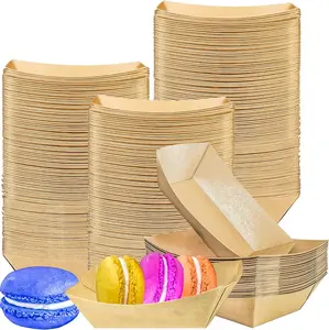 Motbach 150 Pack 1/4Lb Paper Food Boat Trays Disposable Small Paper Boats Plates Containers, 0.25Lb Mini Kraft Food Serving Boat Tray Baskets for Snack Fries Dessert Popcorn BBQ Sauce Tacos Nacho MotBach
