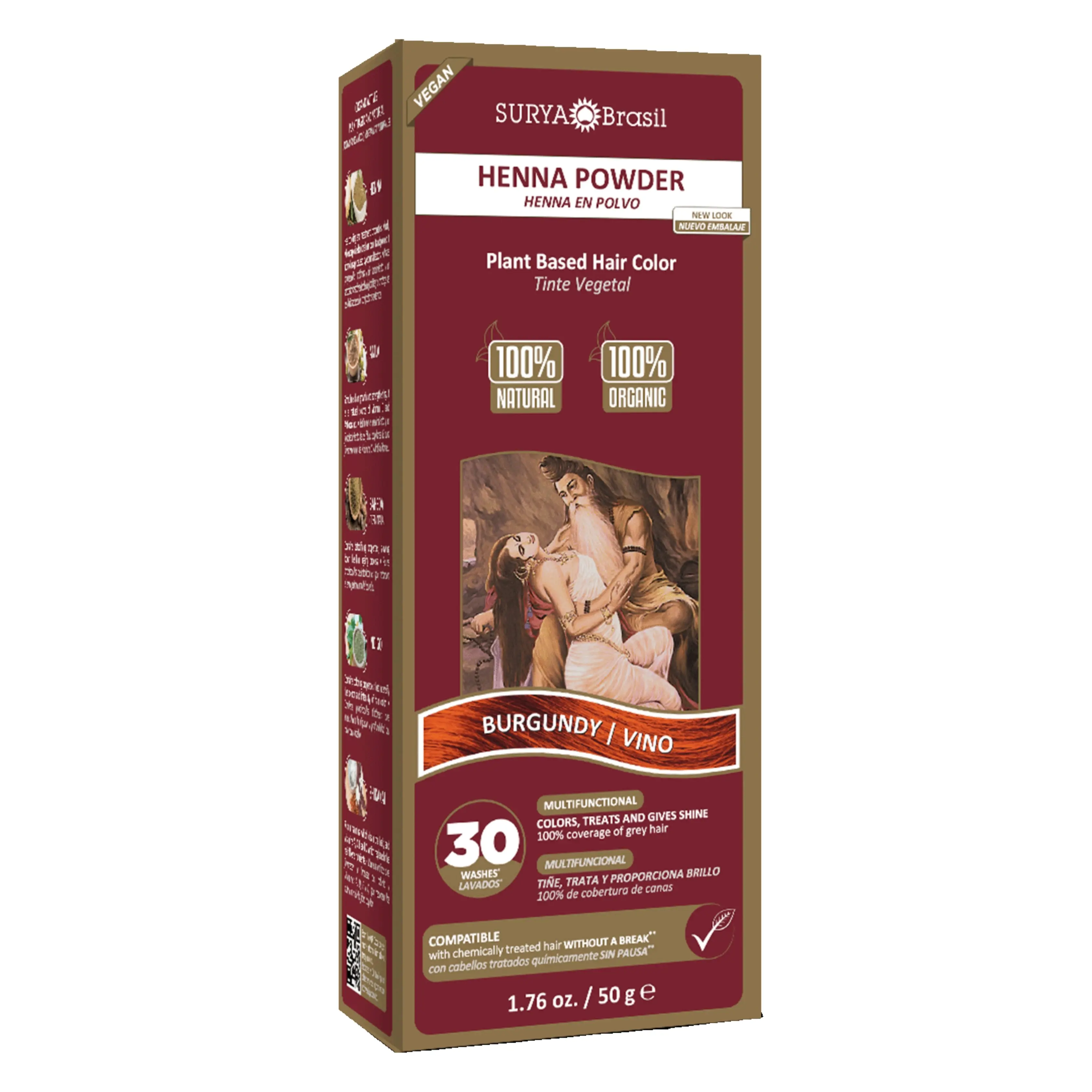 Surya Brasil Henna Powder Burgundy 100% Natural Plant-Based Hair Color Deep Nourishment & Gray Coverage 1.76 oz | 50g