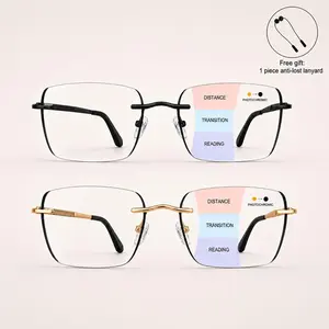Progressive Photochromic Reading Glasses for Men & Women, Multifocal Light-Adaptive Readers for Near & Far Vision, Lightweight Rimless Eyeglasses