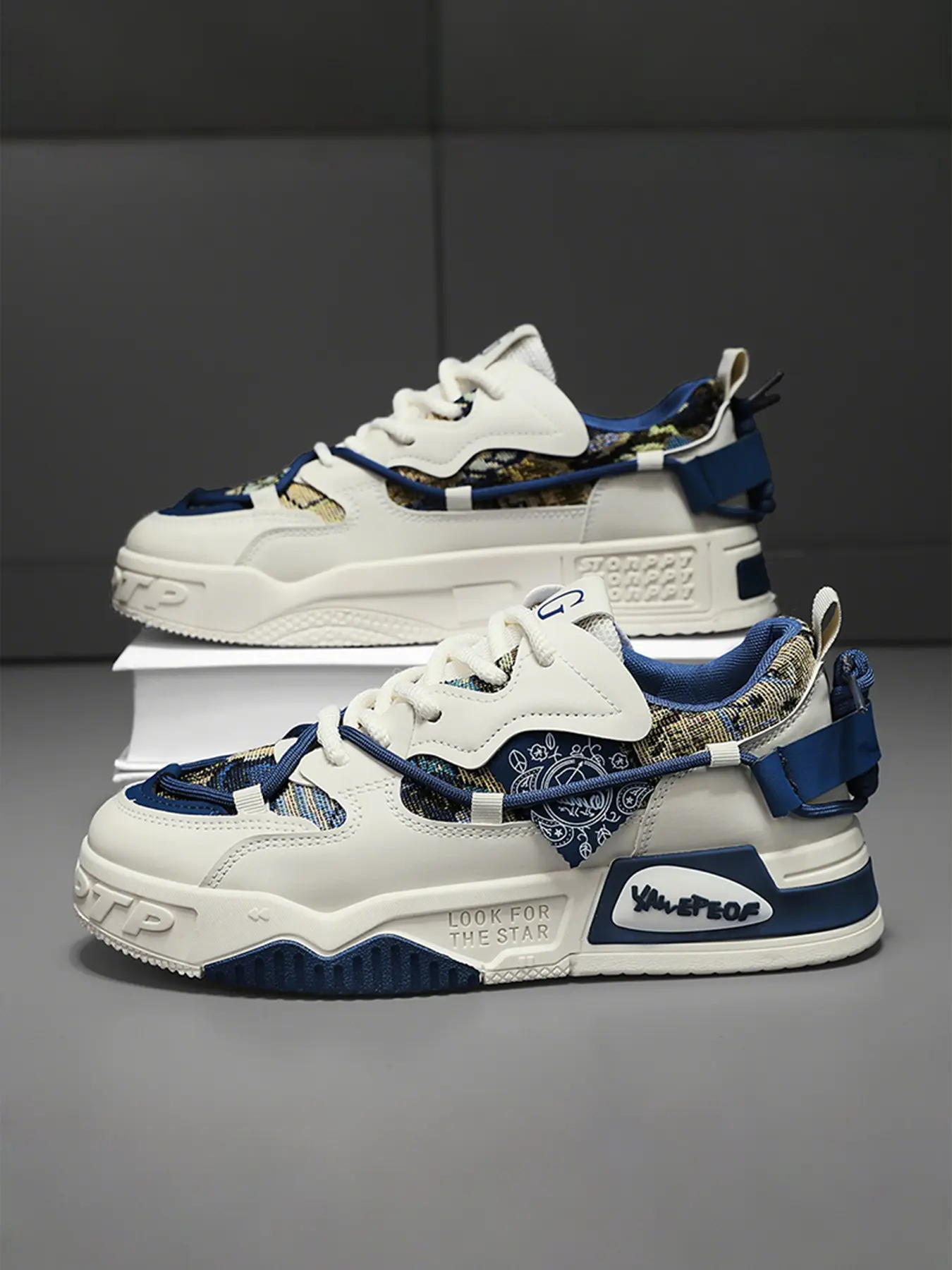 Colorblock Patterned Fashionable Casual Sneakers, Thick Soled Sneakers, Thick Sole Design, Rubber, Trendy Sporty Style Shoes for Men & Women, Perfect for Daily Wear, Walking Shoes