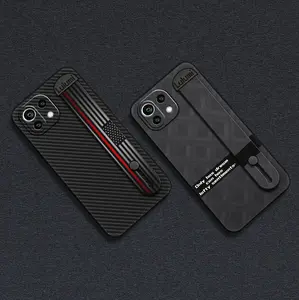 Wrist Strap personality Phone Case For Xiaomi 11 Lite/11 Lite NE Anti-dust Anti-knock Soft case commerce Waterproof Silicone mature geometry Plain color masculine Wristband simple