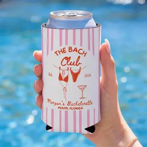 The Bach Club Can Coolers, Personalized Bachelorette Party Favors, Custom Beach Club Koozies, Destination Bach Weekend Gifts, Bride Tribe Cozies