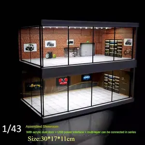 1:43 Scale Diorama Car Garage Model with LED Lighting Car Showroom Model Fits For 1/64 Hot Wheels Diecast Model Car City Street View Parking Lot Model Scene Display Collection Gift Toys
