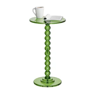 Acrylic Transparent Frame Round Table for Living Room Bedroom Balcony Modern Design Green Accent