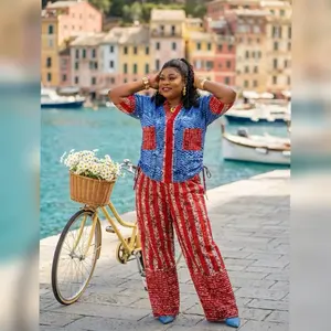 Kampala Mixed and Match Top and Trousers - Purple Geometric Print Set for Comfortable Wear