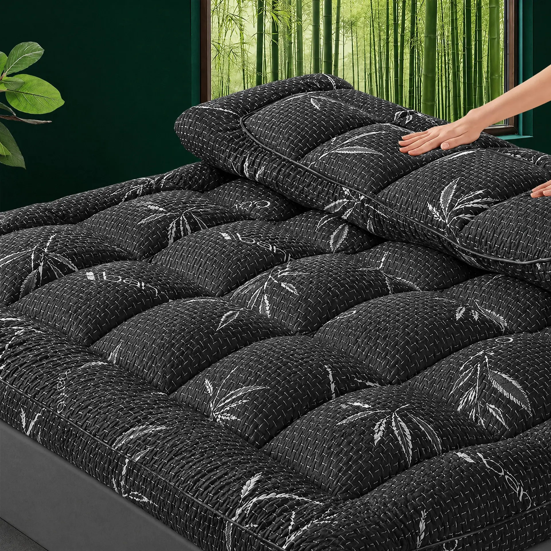 Mattress Topper Viscose Derived from Bamboo, Twin/Full/Queen/King/California king size Thick Pillow Top Mattress Pad with Stretchable Pockets for 6"-21" Mattress, Breathable Mattress Topper for Back Pain Relief,1000GSM 3D+7D Down Alternative #Summervibes