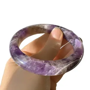 Amethyst Bangle Bracelet Natural Gemstone Jewelry Gift for Her Crystal Healing Bangle for Mom February Birthstone Purple Stone Bracelet, Inner Diameter 58.4mm, Width 13.6mm natural gemstone