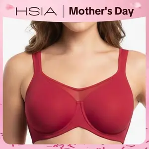 HSIA Women's Plus-Size Underwire Bra - Cool Cardi Comfort, Unlined, Non-Padded, Ice Silk Nylon Blend, Smoothing Wide-Strap, Full-Coverage U-Back Minimiser T-Shirt Bra, Hand Wash Only