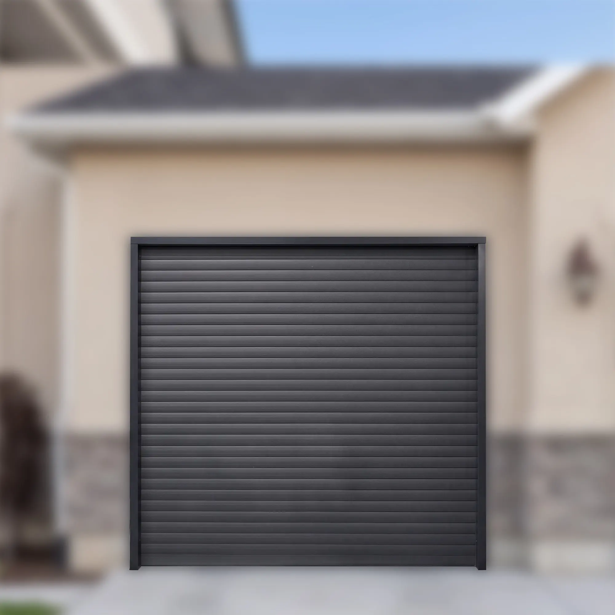 8.5x8.5 ft Automatic Rolling Garage Door Kit for Double Metal Sheds, 110V Electric, 2 Remote Controls, Manual Override, 24GA Aluminum Alloy, Black, Easy DIY Assembly