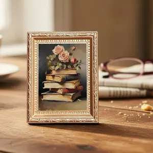 Vintage Stack of Old Books & Roses Design, Magnetic Fridge Magnet, Ideal Retro Art Décor Accessory for Home, Perfect Gift for Book Enthusiasts