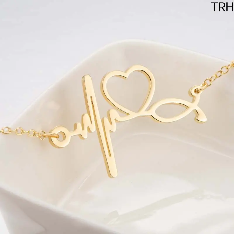 Stainless Steel Heartbeat ECG Bracelet for Women, Minimalist and Adjustable with a Romantic Heart Shape Charm, Valentine’s