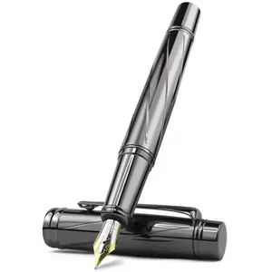 Metal calligraphy fountain pen with medium nib and rotating ink cartridge design, business signature office meeting signature pen, student exam writing tool, replaceable standard ink smooth writing pen, high-end gift box gift pen set