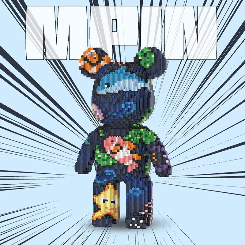 7000 Pieces Creative Bear Construction Building Blocks Set, Building Block Kit, 43cm High Sea World Medium Size, Unisex Gift Toy, Home Decoration