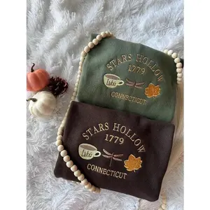 Fall Embroidery Stars Hollow 1779 Connecticut Embroidery Sweatshirt Autumn Hoodie Retro Sweatshirt Vintage Crewneck Show Film Embroidery