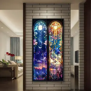 DIY Diamond Arts Colorful Painting Kit, Day and Night Scene Full Drill Round Acrylic Diamond Arts Colorful Painting Kit, Wall Art Decor