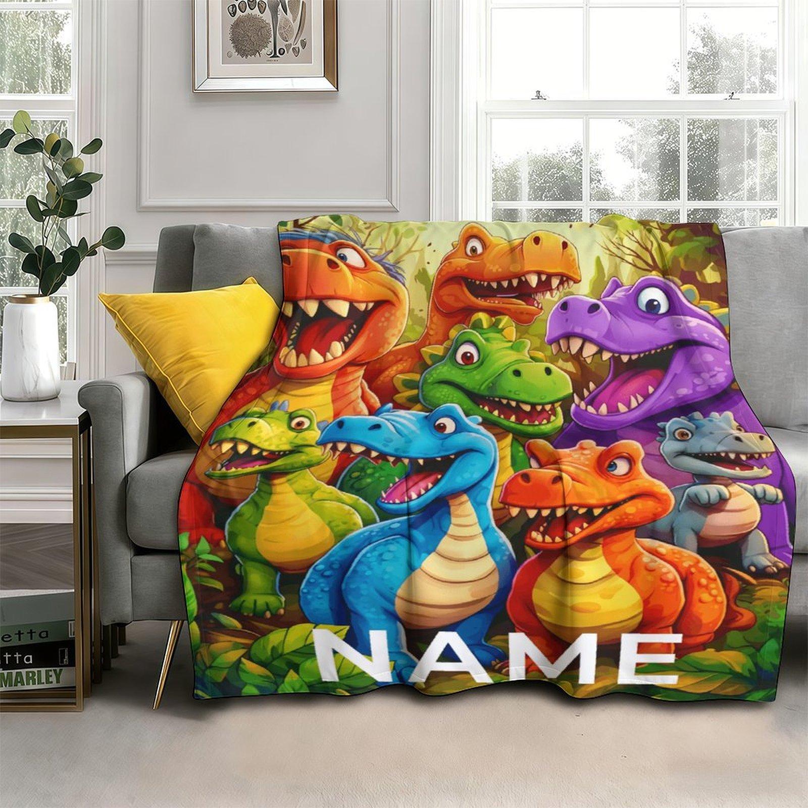 Custom Name Cartoon Dinosaur Family Blanket,Personalized Name Gift ,Suit for The Sofa, Bed, Travel, Camping, Living Room, Office, Chair，Gifts for Family or Child  ,Friend , Send your custom text via shop chat to personalize