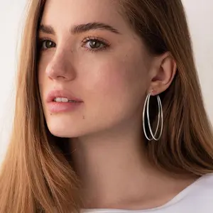 GANIA Large Thin Double Hoop Earrings for Women 30/40/50/60mm Gold Hypoallergenic Post Hoops Non Tarnish Sturdy Layered Earrings with Secure Clip-Top Design   Valentine's Day gift