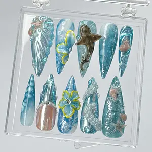 Aura Nails - Luxury Mermaid ocean press on nails, 3D Shark Press On Nails, Mermaid & Shark Nails