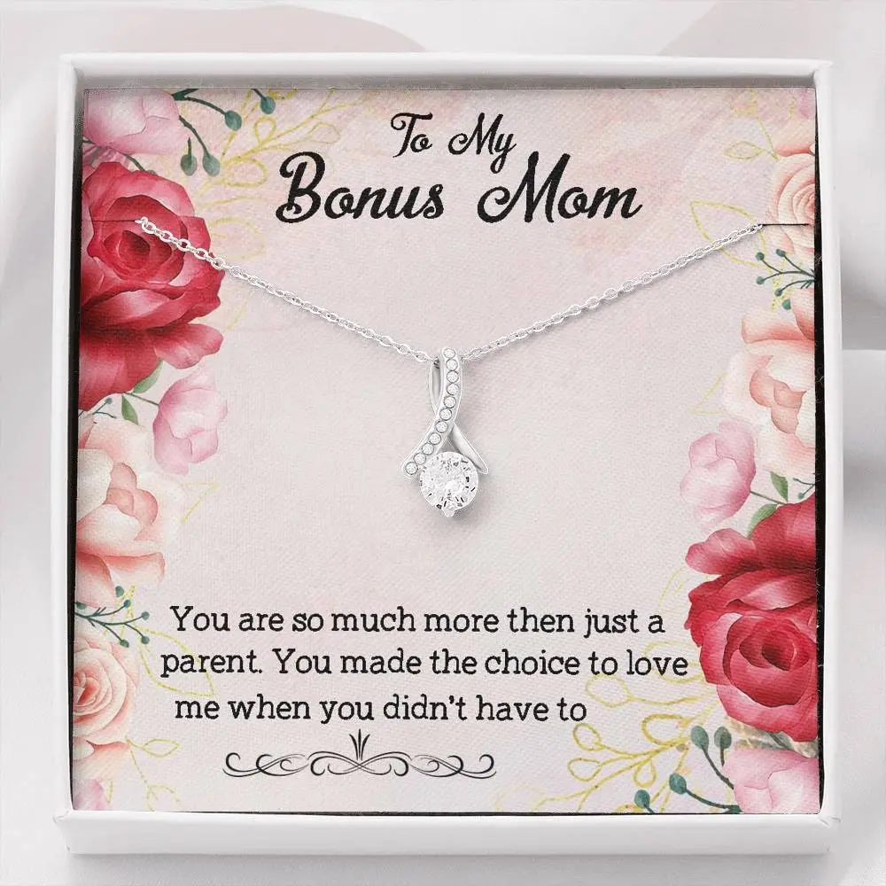 To My Bonus Mom Necklace, Meaningful Mother's Day, Birthday, Christmas Gifts for Bonus Mom With Messages. Gift for Stepmom, Step Mother Jewelry