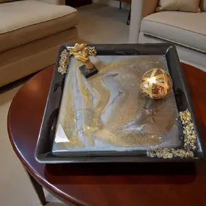H18xW1xL18 Elegant Unique 3D Crystallized Tray colors of Gold & White, High-Quality Resin used. Hand-Designed Decor Collection. Versatile displaying as decorative tray in bathroom, living room, kitchen , or as beautiful artwork display on stand.