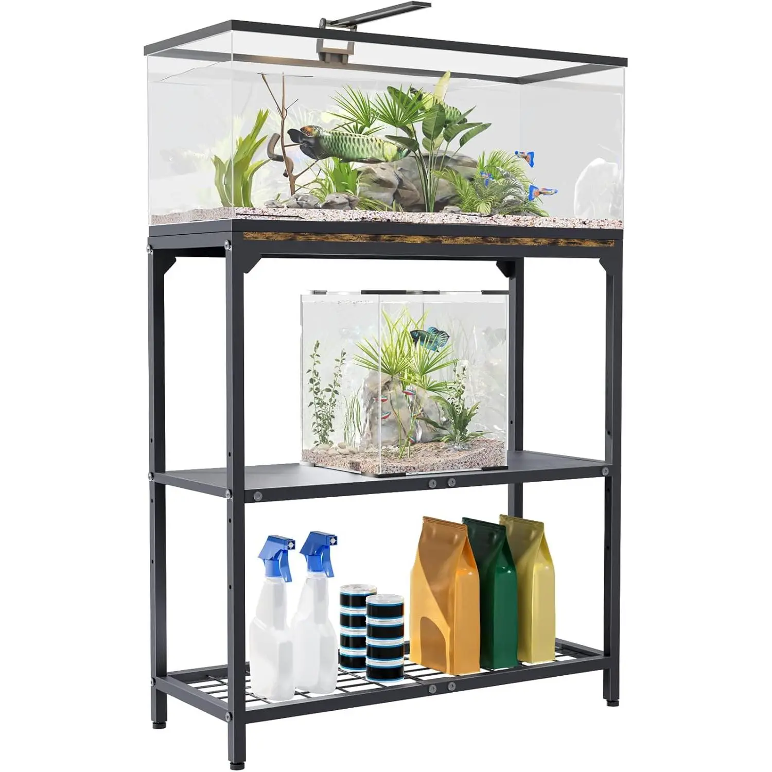 20-30 Gallon Aquarium Stand, Fish Tank Stand with Adjustable 3-Tier Storage Shelf, Heavy Duty Reptile Breeder Turtle Tank Terrarium Rack Table for  Office, 30" L x 12" W x 32.2" H, Black