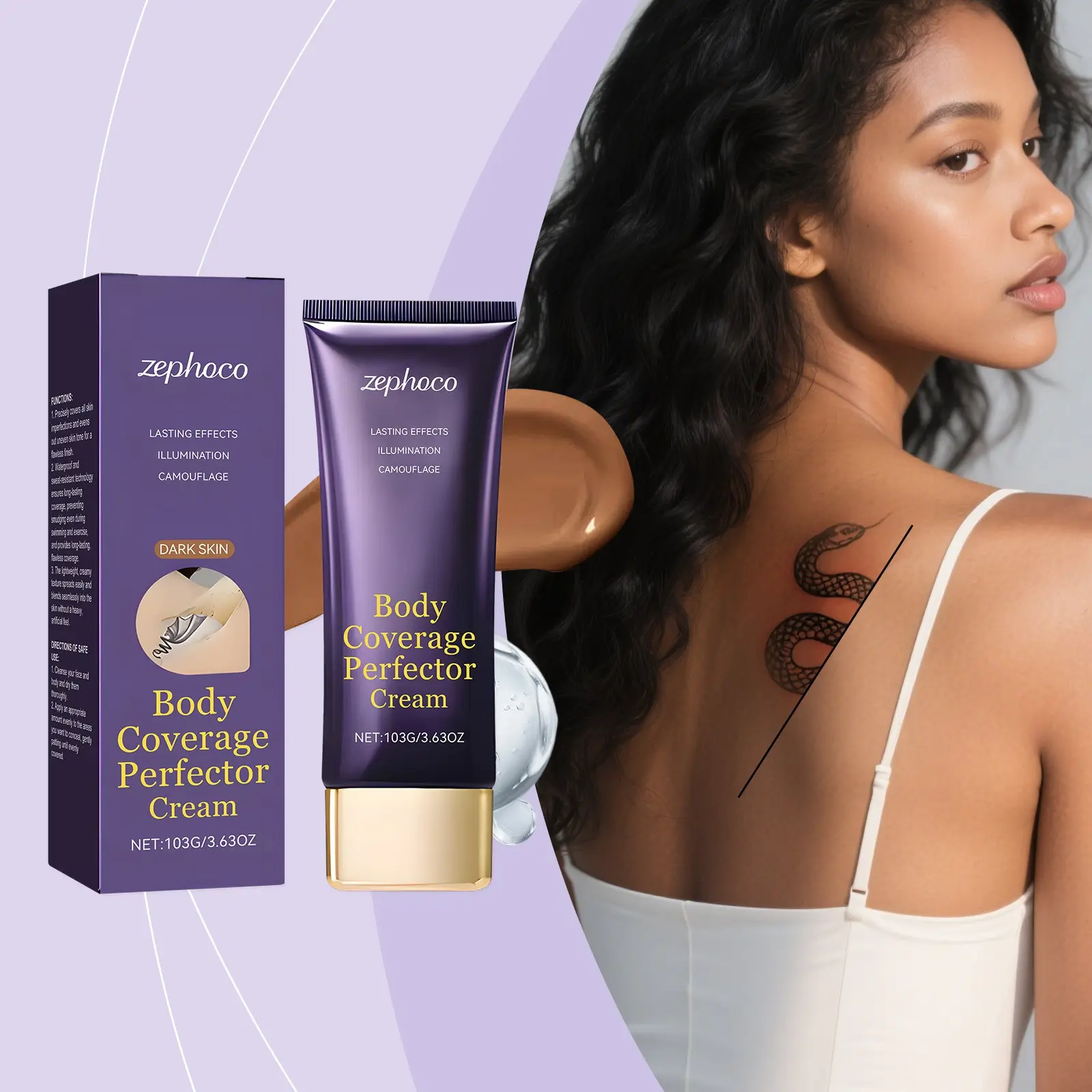 zephoco Deep Skin Tone Long Lasting Body Concealer✨Gentle Lightweight Complexion Perfecting Natural Look Cover Blemishes Face & Body Use Makeup Concealer High Quality Cosmetics Cosmetic Coverage Body Coverage Perfector