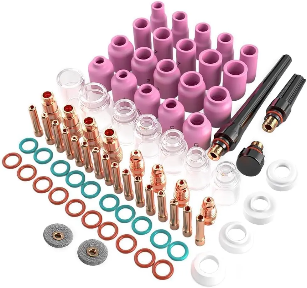 80PCS TIG Accessories, TIG Cup Kit with Cup for WP-17/18/26| Alumina Nozzle, Stubby Gas Lens, Collet Body,#4-#12 Cup, 80pcs.