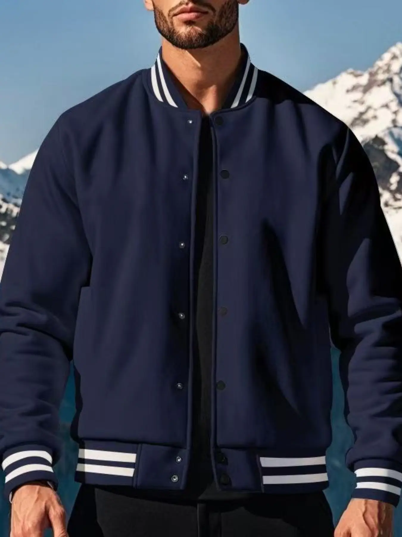 fall outfits Men's autumn and winter trendy baseball jacket jacket, with contrasting color striped collar cuffs and classic button design, is simple yet sporty. It's perfect for daily outings and casual commutes