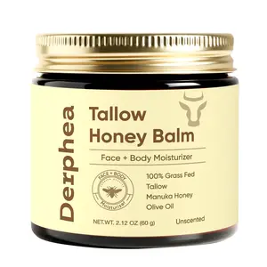 DERPHEA Whipped Tallow Honey Balm Natural Organic Face Moisturizer for Crepey Mature Dry Skin with Raw Manuka Honey & Olive Oil 2.12 oz