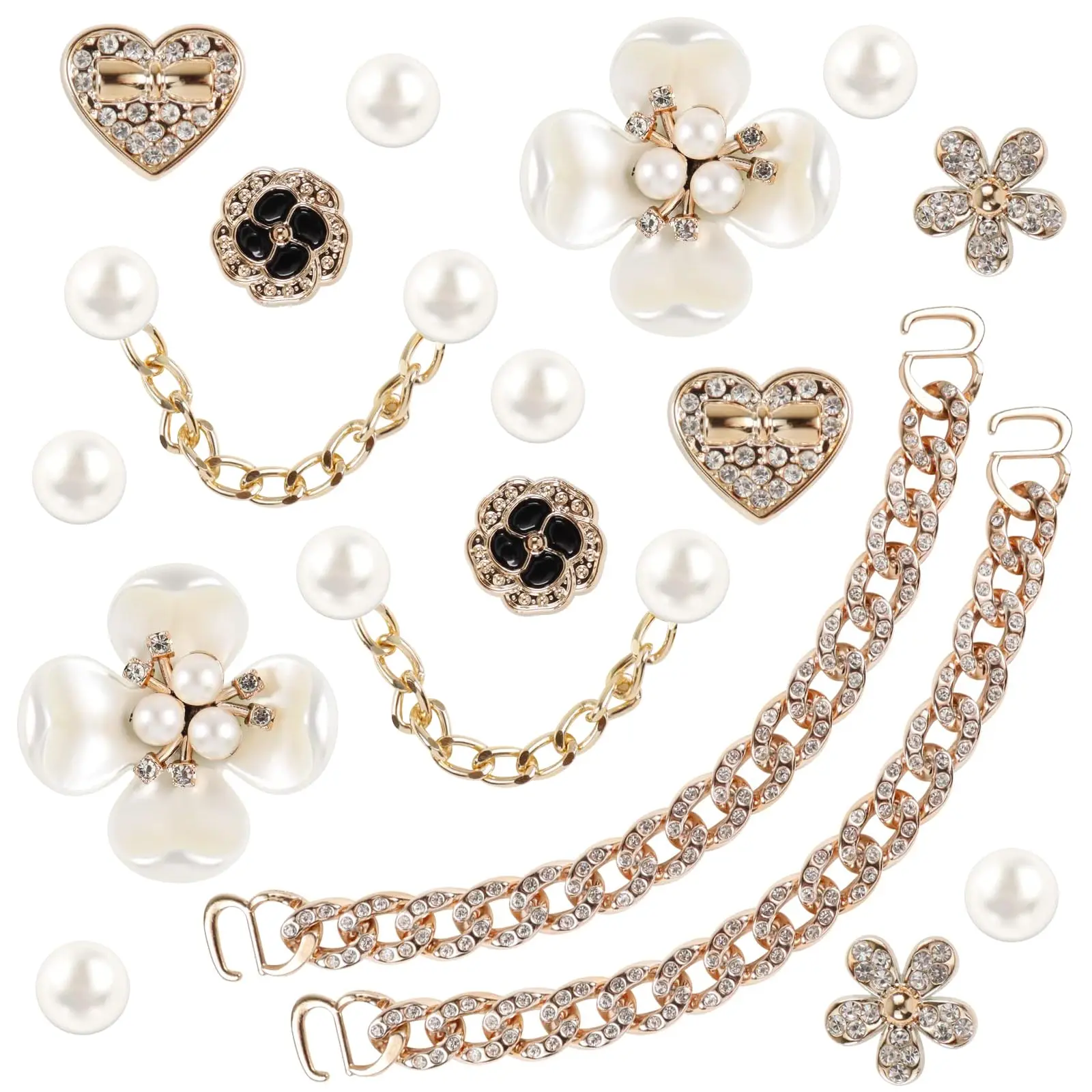 24 Pcs Bling Shoe Charms for Women, Flower Pearl Clog Shoes Accessories, Fashion Crystal Rhinestone Shoes Charms Pearl Chain DIY Sandals Decoration for Women Birthday Party Favors Accessories