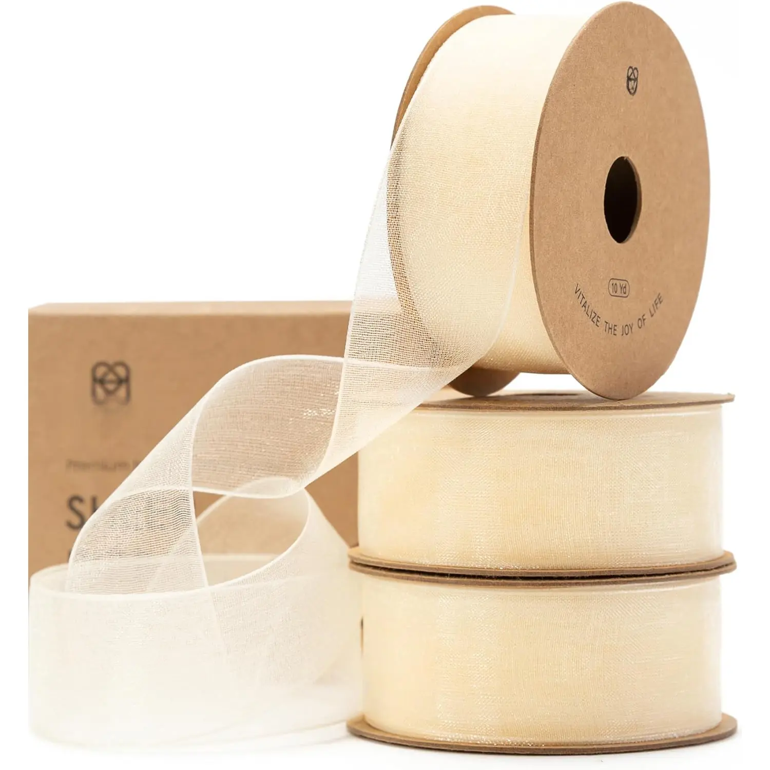 Cream Ribbon Organza Sheer Ribbon 1 inch x 30Yd Handmade Fabric Ribbons for  Wrapping Christmas Tree Crafts Bows Wedding Invitations Wreaths Wrap